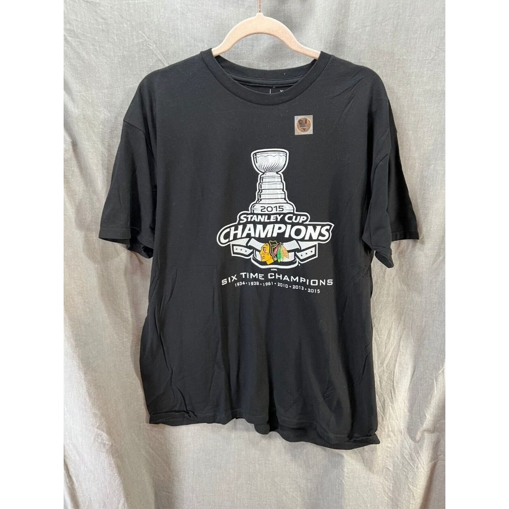 Chicago Shirt Adult Black 6 Times Champions NHL Short Sleeve Pullover Tee Mens